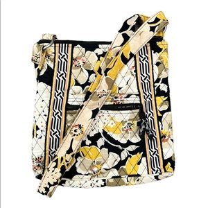 Vera Bradley Adjustable Crossbody Handbag Yellow Black Cream
